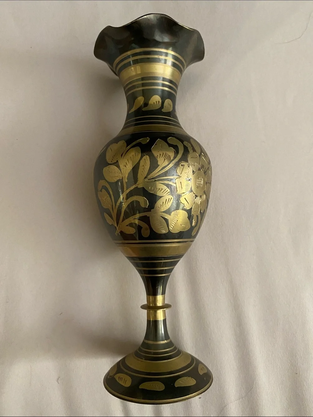 MCM Brass Vase with Floral Accents